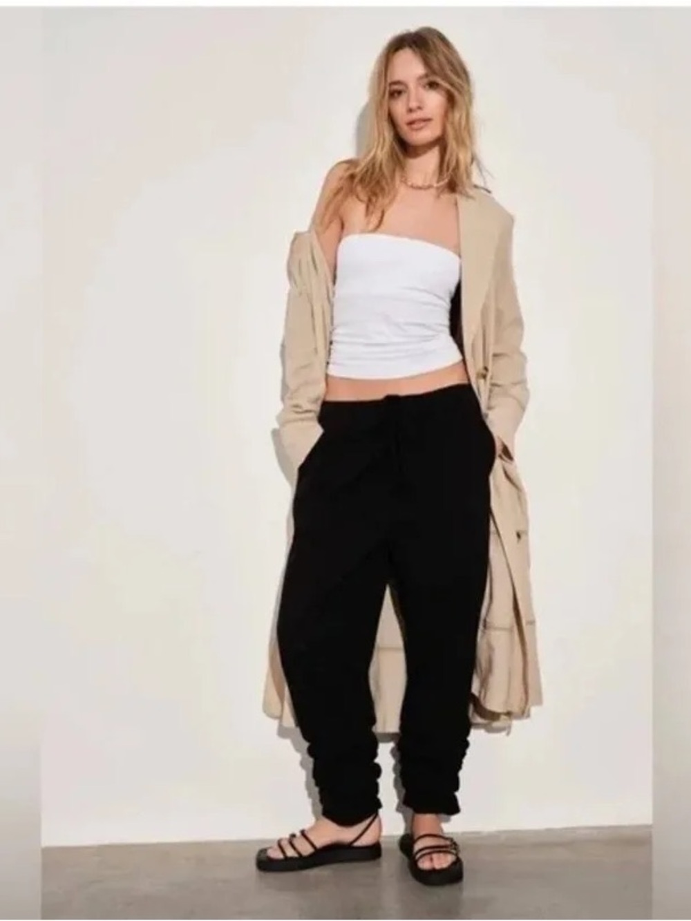 Free People Black Ruched Leg Parachute Pants